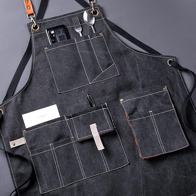 Aoomzoon Canvas Aprons for Men Chef Apron, Work Apron - 16oz Heavy Duty Cross - Image 2