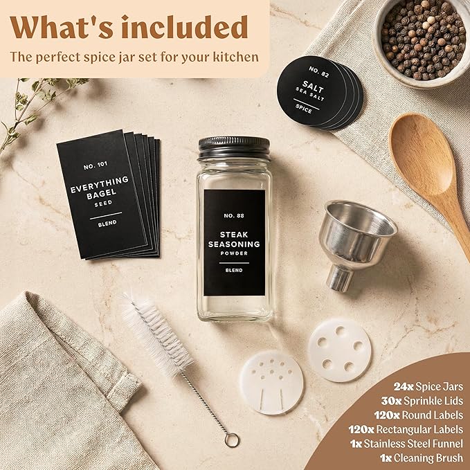 EDELHAUS Glass Spice Jars with Label and Black Aluminium Lids Spice Containers - Image 9