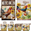 Leinuosen 6 Rooster Sunflower Farmhouse Kitchen Decor Dish Towels Oven Mitts by Leinuosen