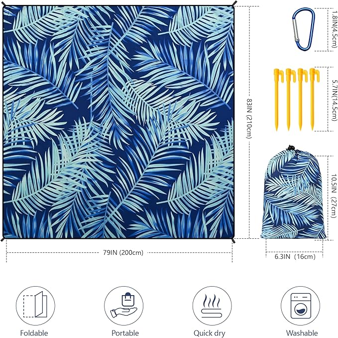WIWIGO Beach Blanket Waterproof Sandproof Beach Mat 79" X 83"/10'x9'for 2-8 - Image 2