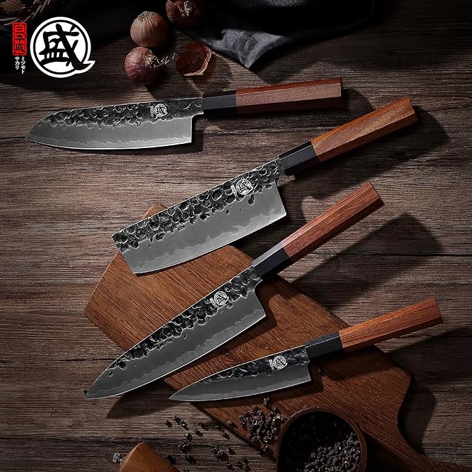 MITSUMOTO SAKARI Japanese Chef's Knife Set 4 Pcs, Professional Hand Forged - Image 5
