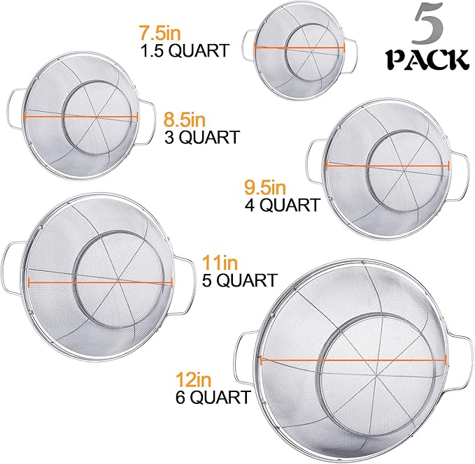 5 Pack 18/8 Stainless Steel Colander Sieves, Rinse or Steam - Image 4