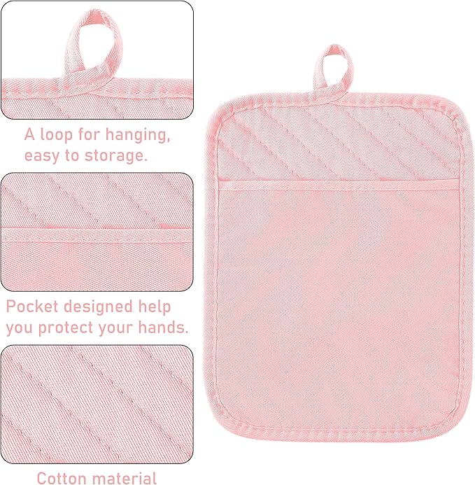 GROBRO7 6Pcs Cotton Oven Mitts and Pot Holders Set Heat Resistant Hot Pads - Image 4