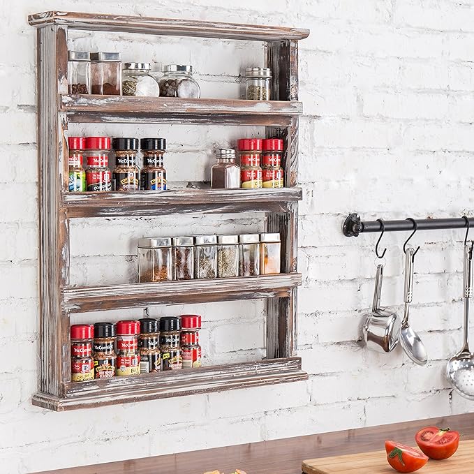 MyGift Wooden Spice Rack Wall Mount, Hanging 4 Tier Seasoning Jar Shelf - Image 5