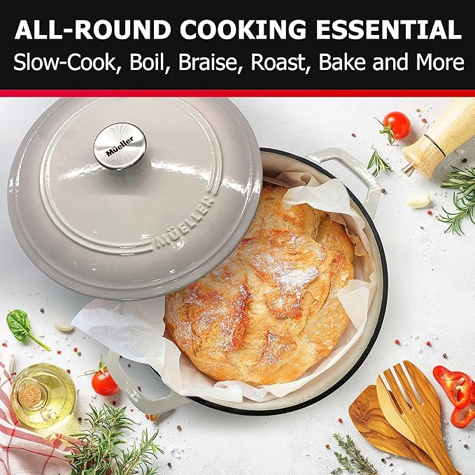 Mueller 6qt Enameled Cast Iron Dutch Oven, Heavy-Duty Casserole and Braiser Pan - Image 7