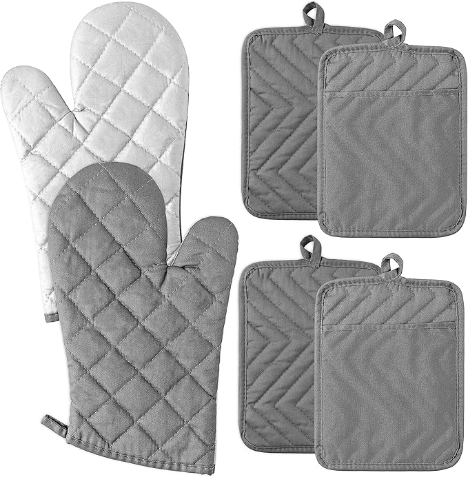 GROBRO7 6Pcs Cotton Oven Mitts and Pot Holders Set Durable Hot Pads Machine by GROBRO7